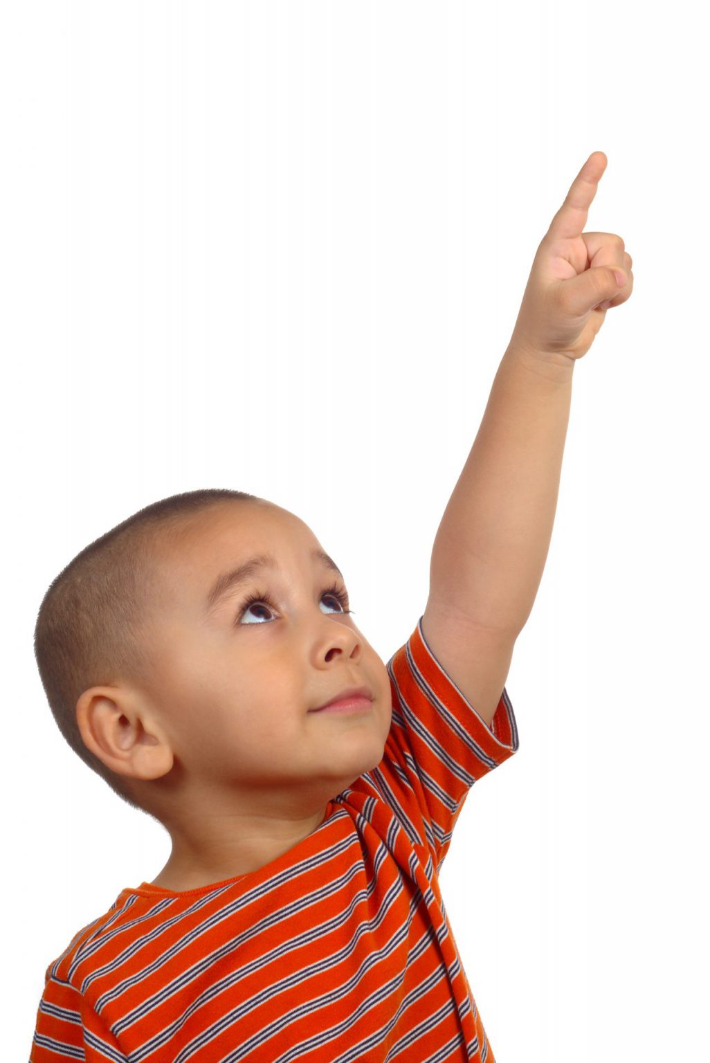 Boy in Red Shirt Pointing Up